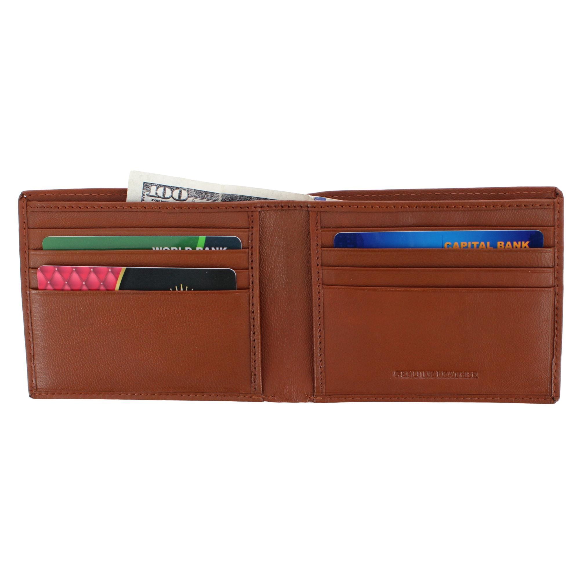 CTM® Men's Leather American Flag Embossed Bifold Wallet - Tan