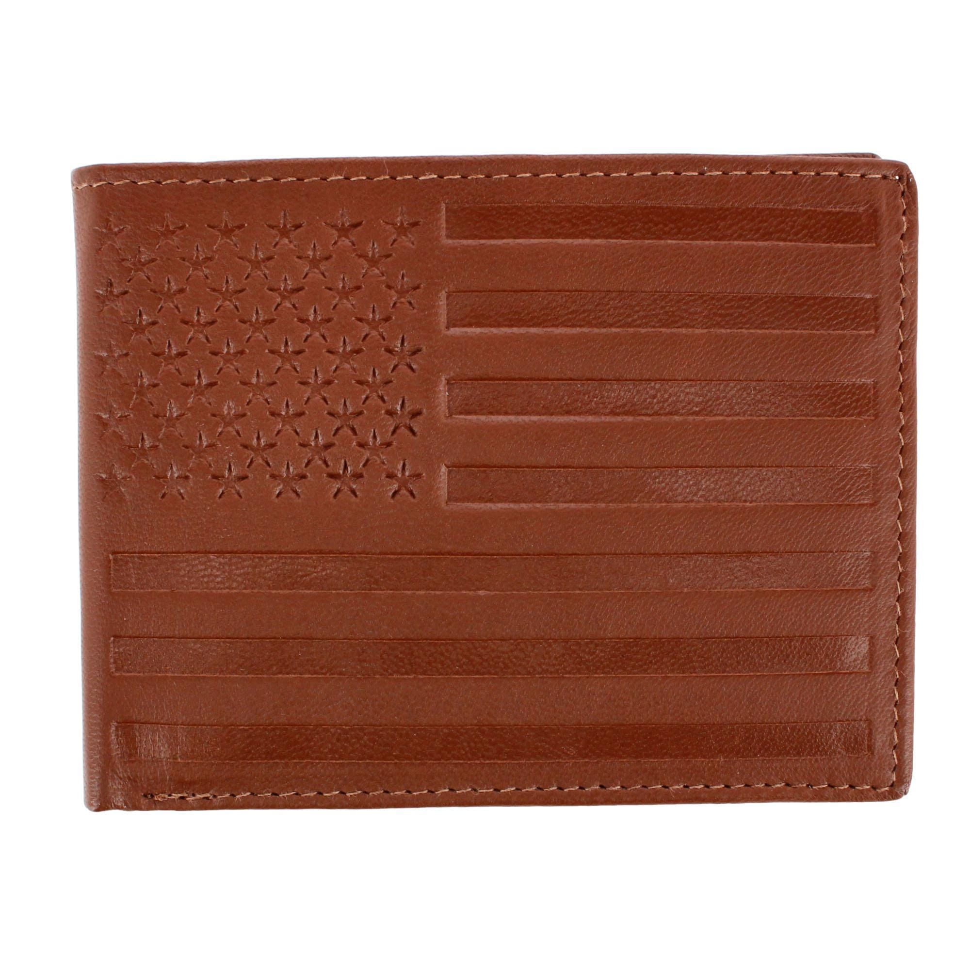 CTM® Men's Leather American Flag Embossed Bifold Wallet - Men's Leather American Flag Embossed Bifold Wallet