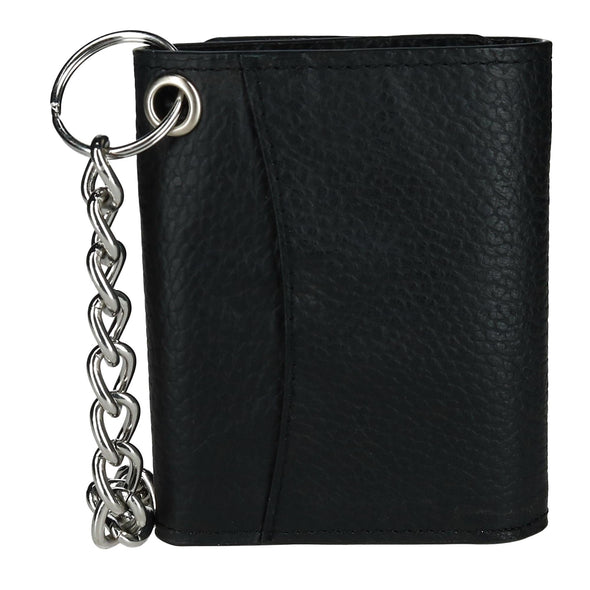 Men's Pebble Grain Leather RFID Trifold Chain Wallet