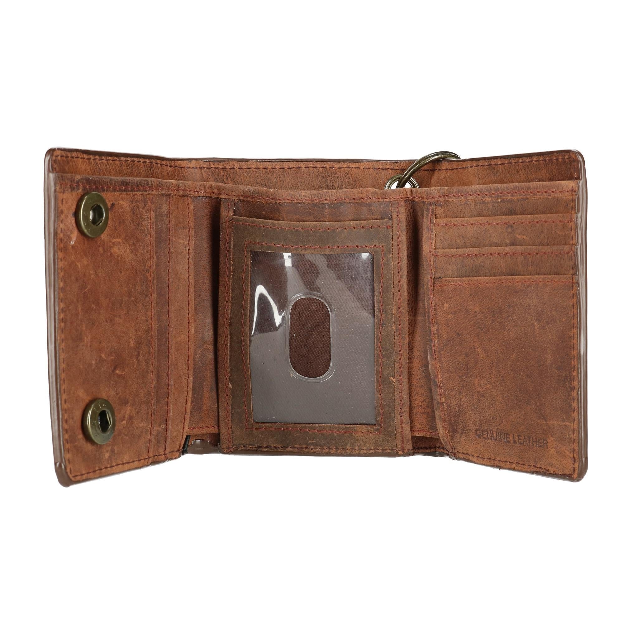 CTM® Men's Crazy Horse Leather RFID Trifold Chain Wallet - Brown