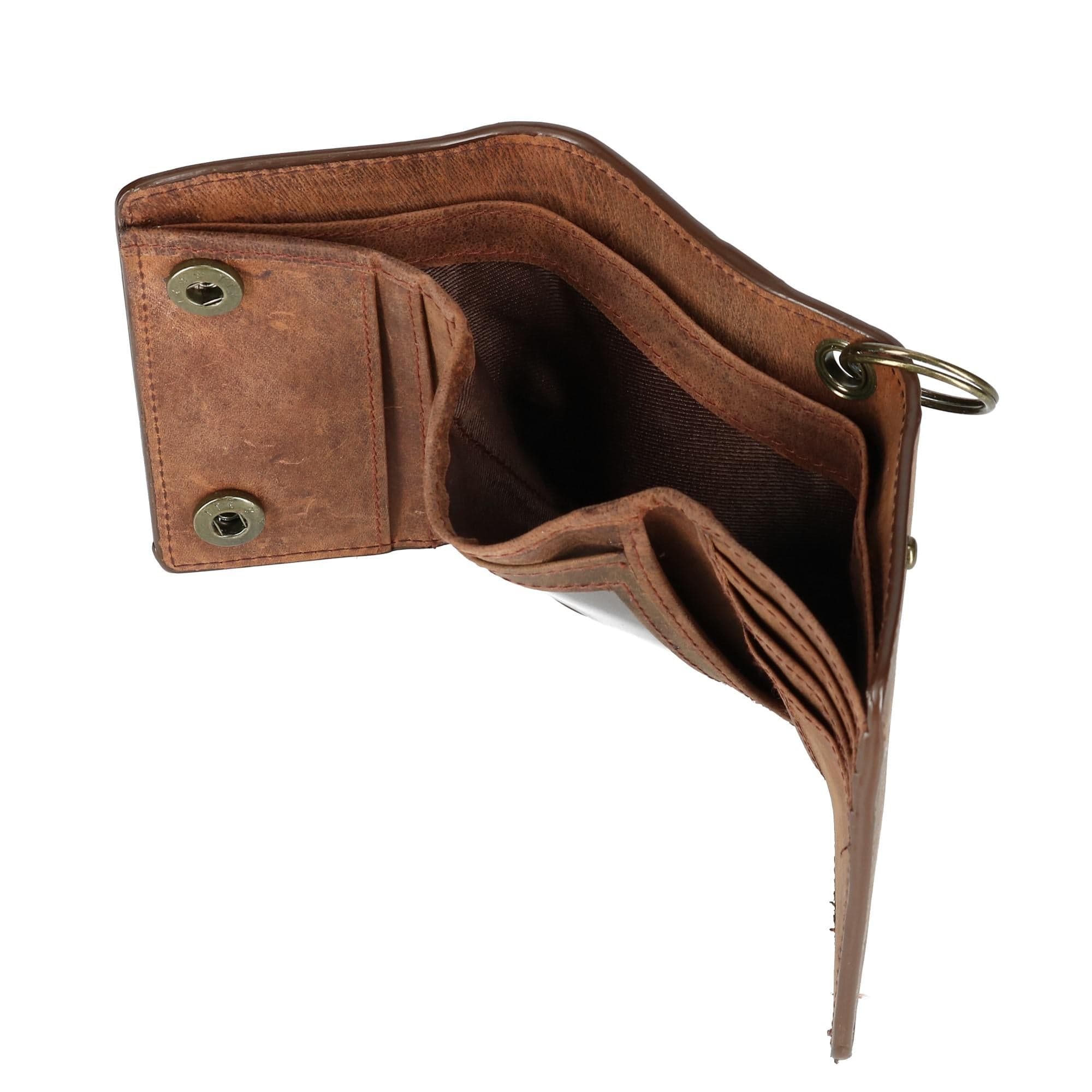 CTM® Men's Crazy Horse Leather RFID Trifold Chain Wallet - Brown
