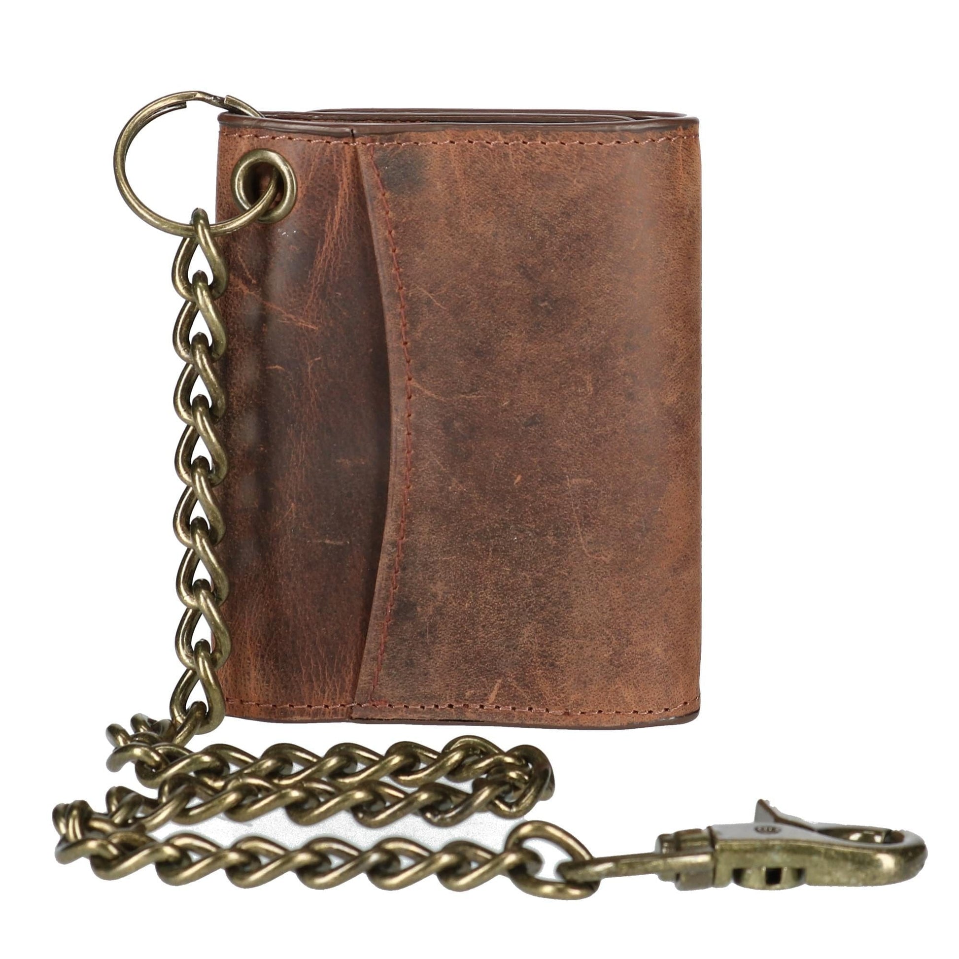 CTM® Men's Crazy Horse Leather RFID Trifold Chain Wallet - Brown
