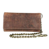 Men's Crazy Horse Leather RFID Long Trifold Chain Wallet