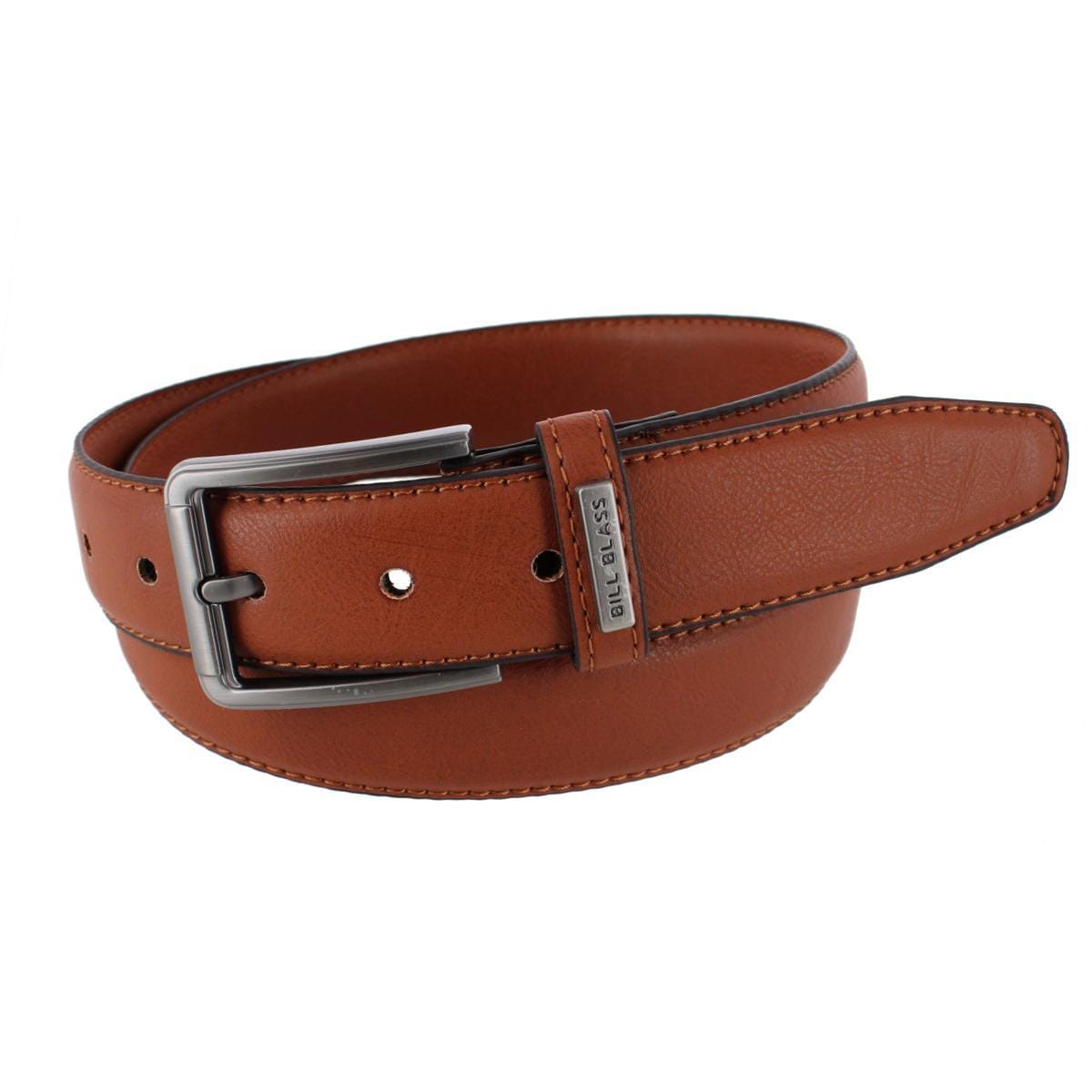 Bill Blass Men's Stretch Leather Dress Belt with Brushed Gunmetal Buckle - Tan