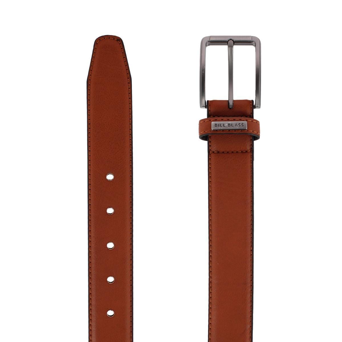 Bill Blass Men's Stretch Leather Dress Belt with Brushed Gunmetal Buckle - Tan