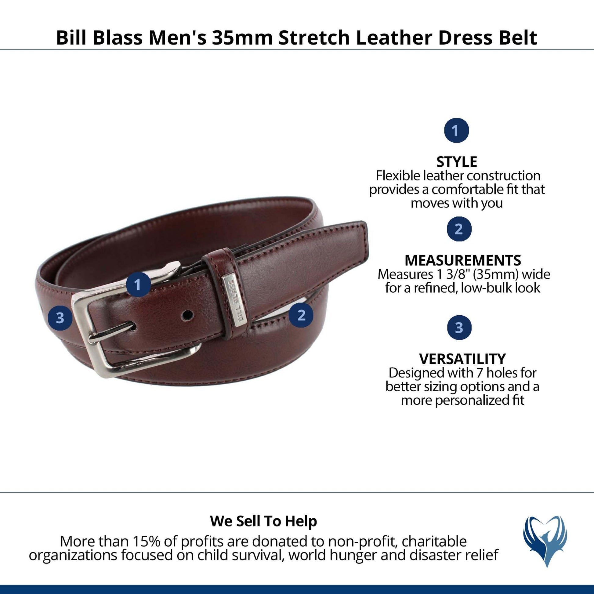 Bill Blass Men's 35mm Stretch Leather Dress Belt - Brown