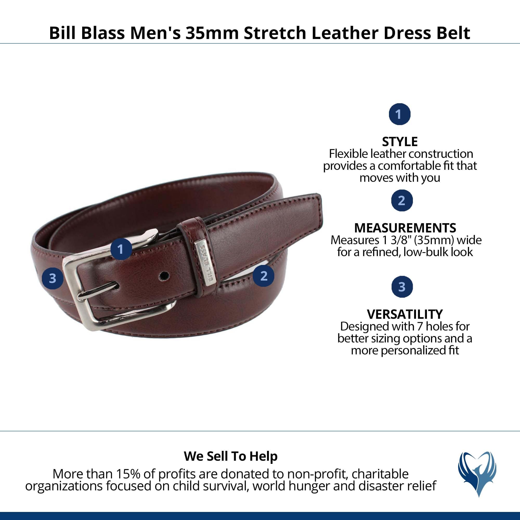 Bill Blass Men's 35mm Stretch Leather Dress Belt - Brown