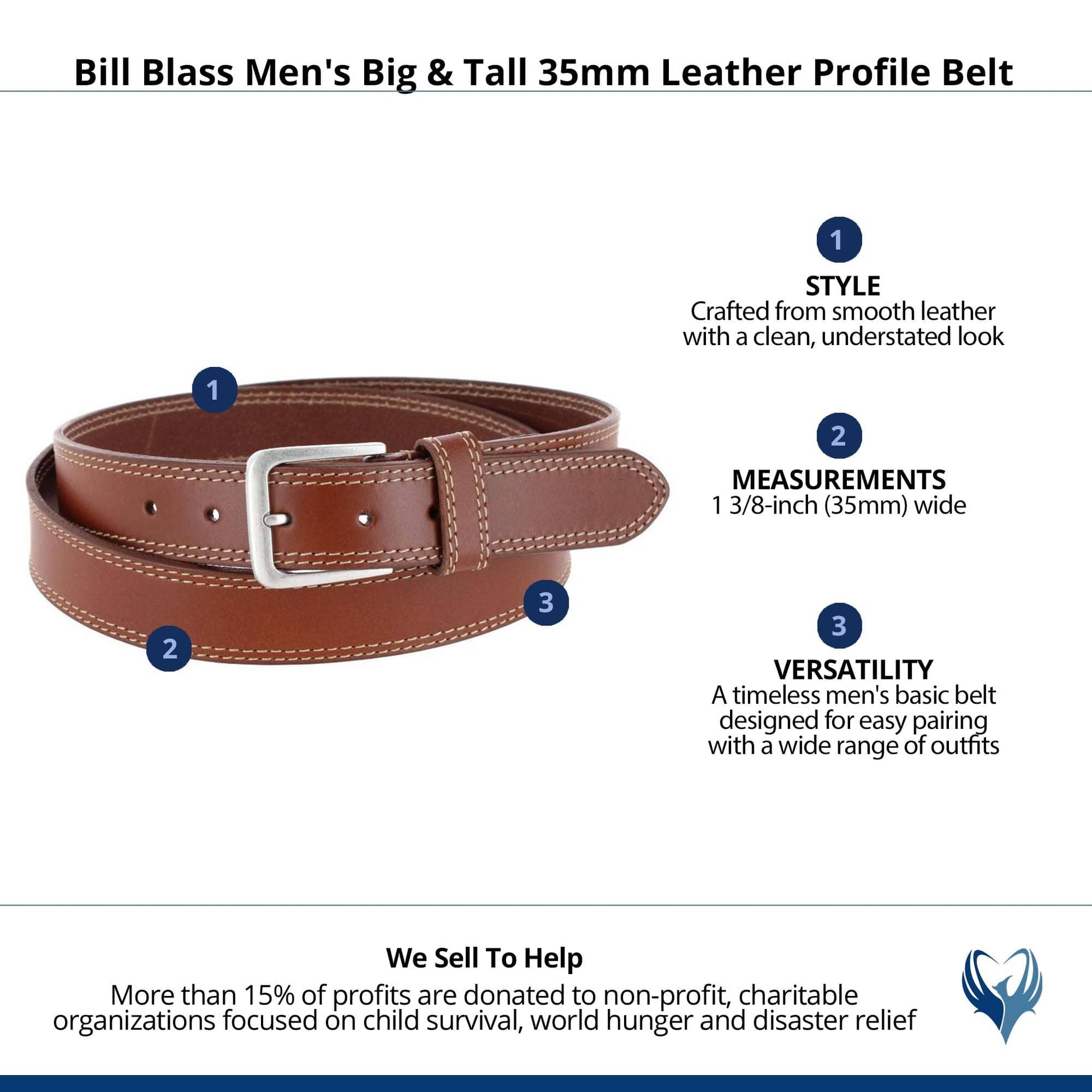 Bill Blass Men's Big & Tall 35mm Leather Profile Belt - Tan