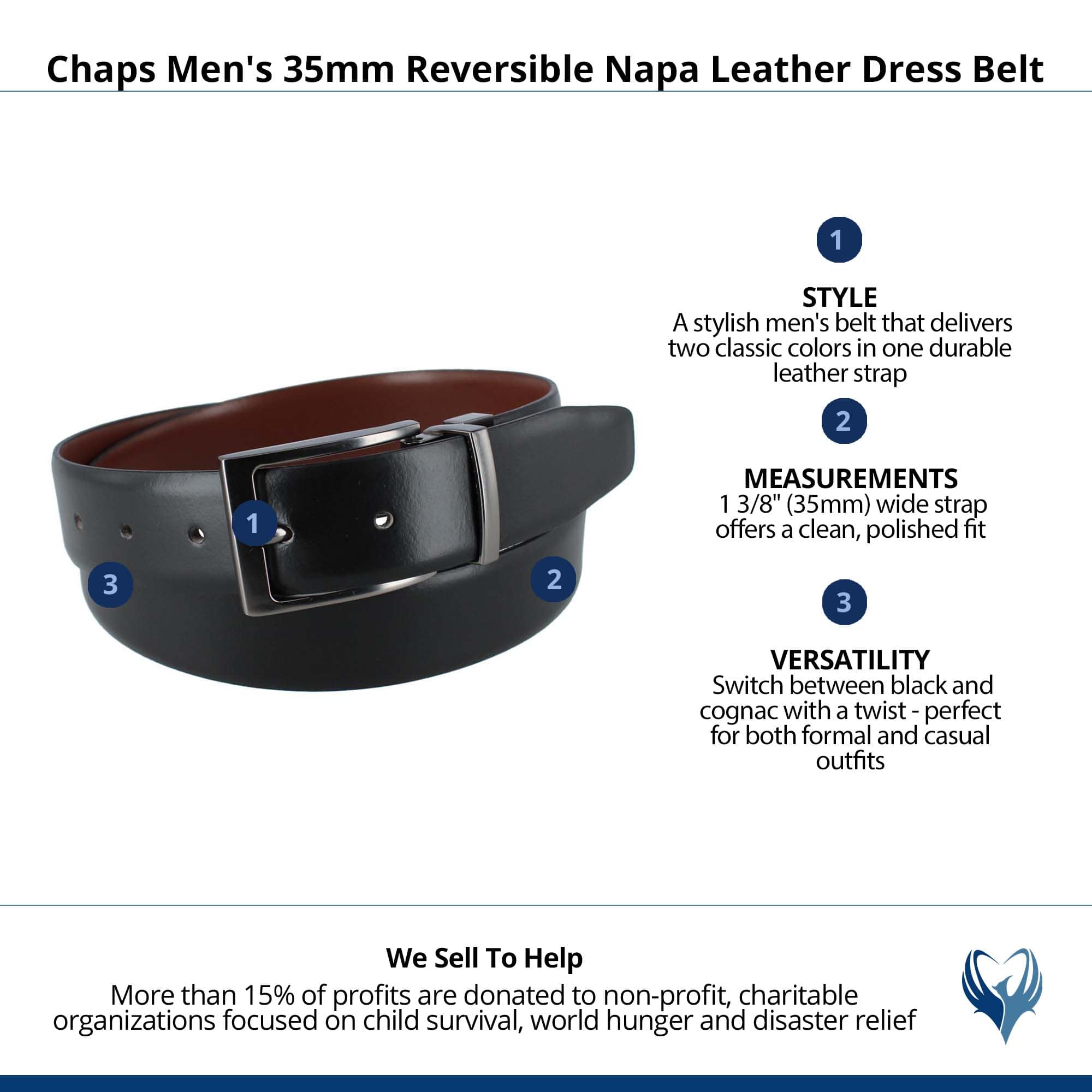 Chaps Men's 35mm Reversible Napa Leather Dress Belt - Black/Brown