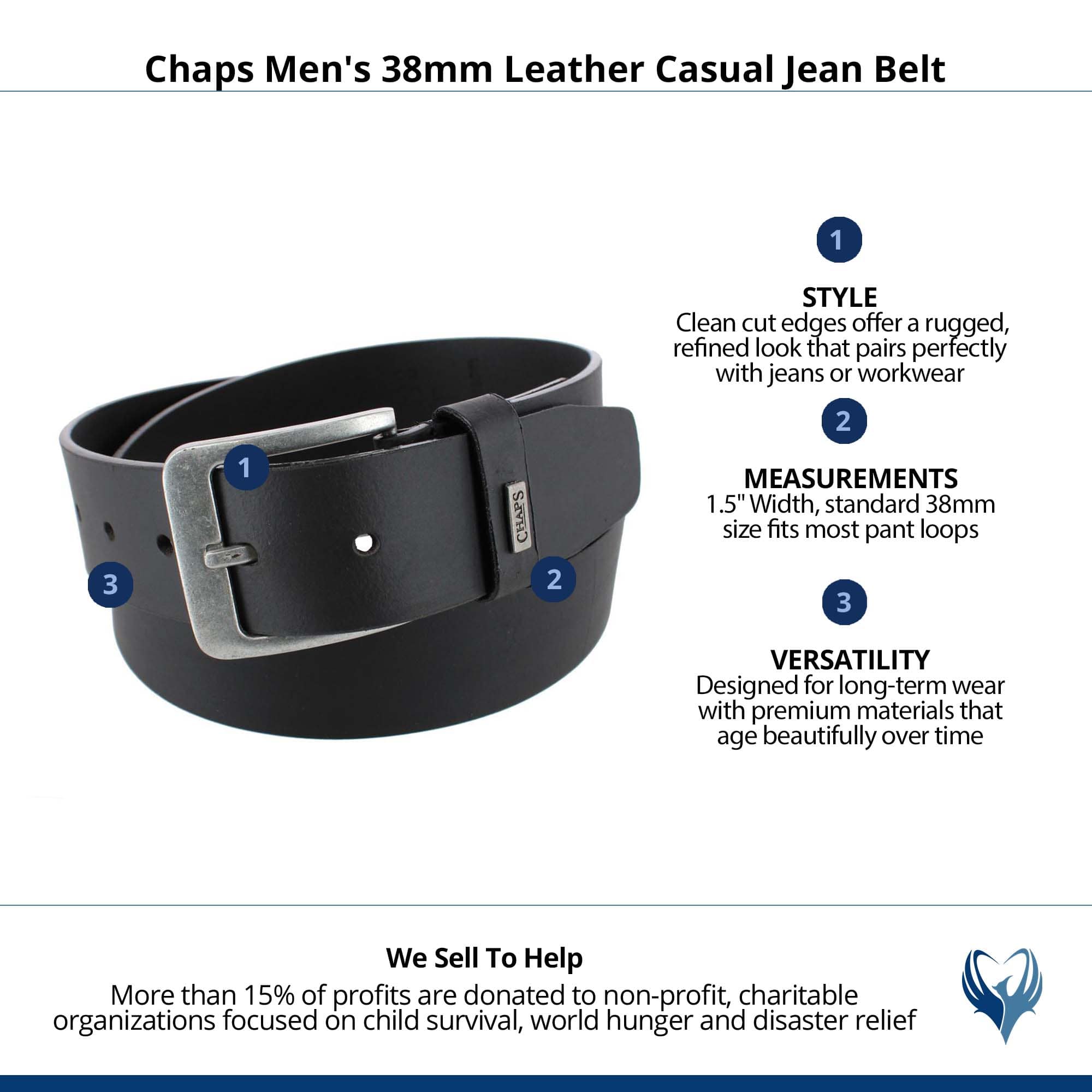 Chaps Men's 38mm Leather Casual Jean Belt - Black