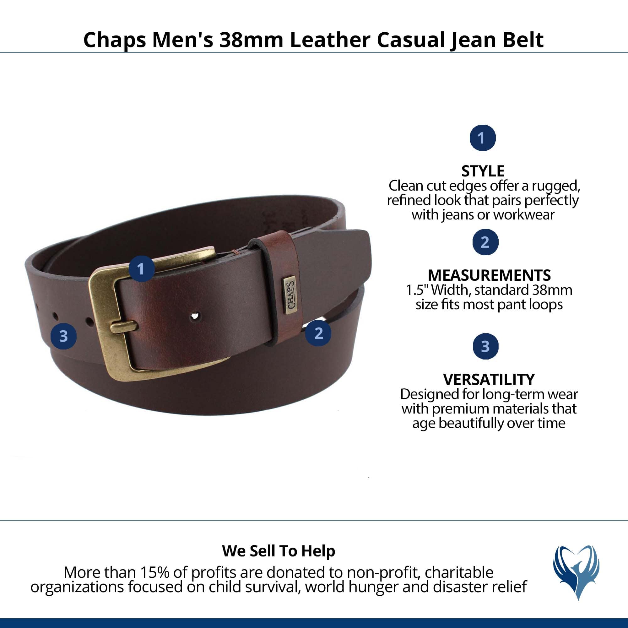 Chaps Men's 38mm Leather Casual Jean Belt - Brown