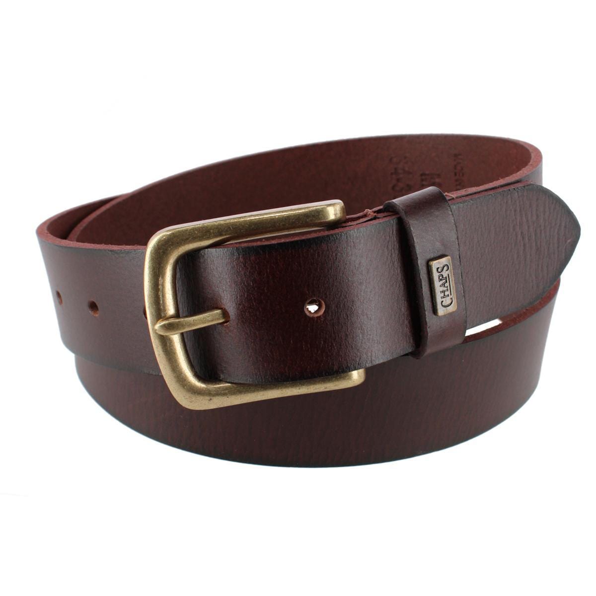 Chaps Men's 38mm Burnished Edge Leather Casual Belt - Brown