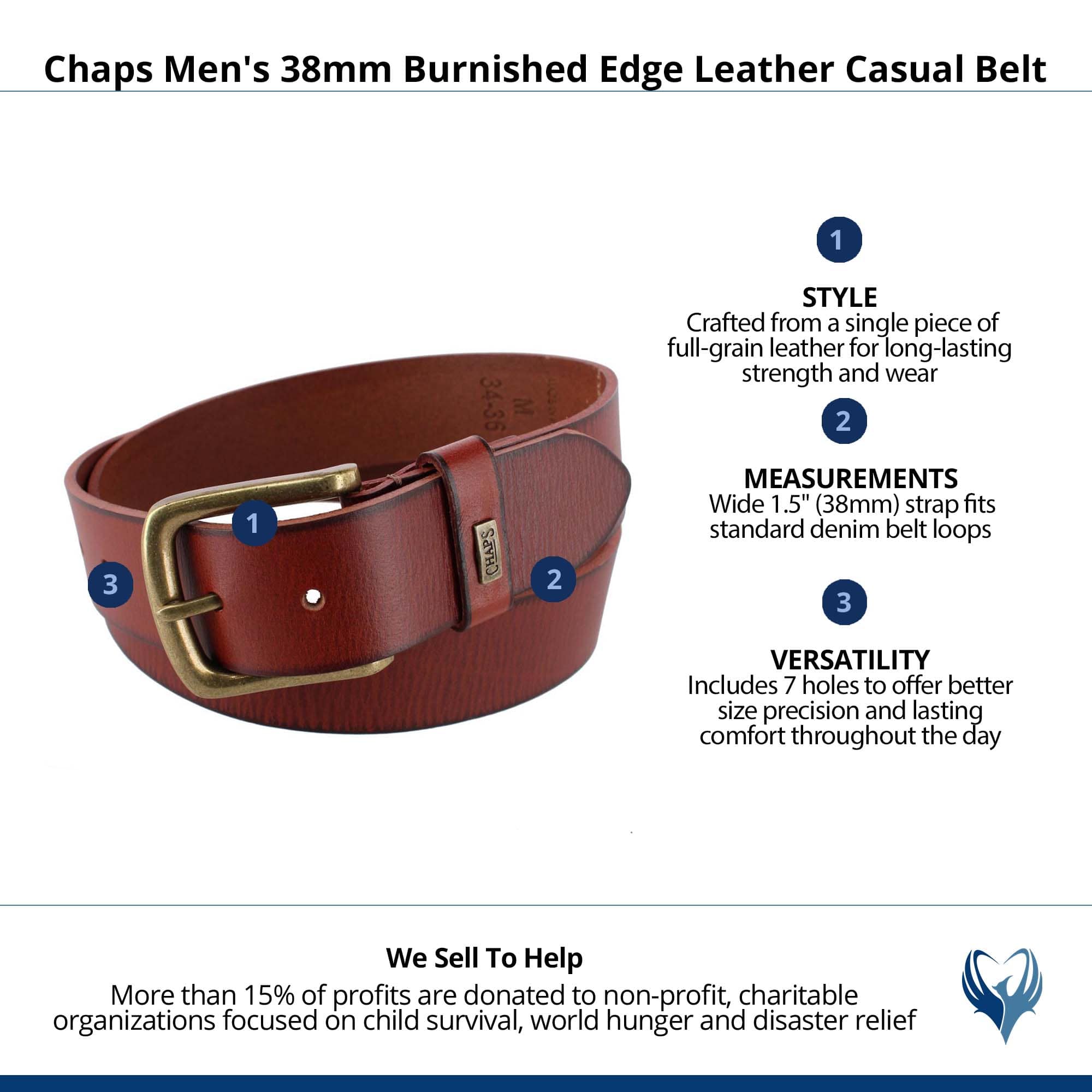 Chaps Men's 38mm Burnished Edge Leather Casual Belt - Tan
