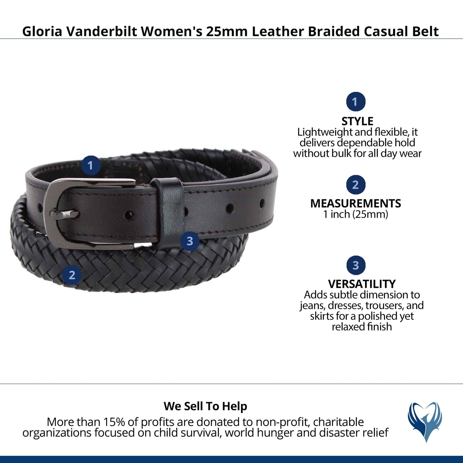 Gloria Vanderbilt Women's 25mm Leather Braided Casual Belt - Black