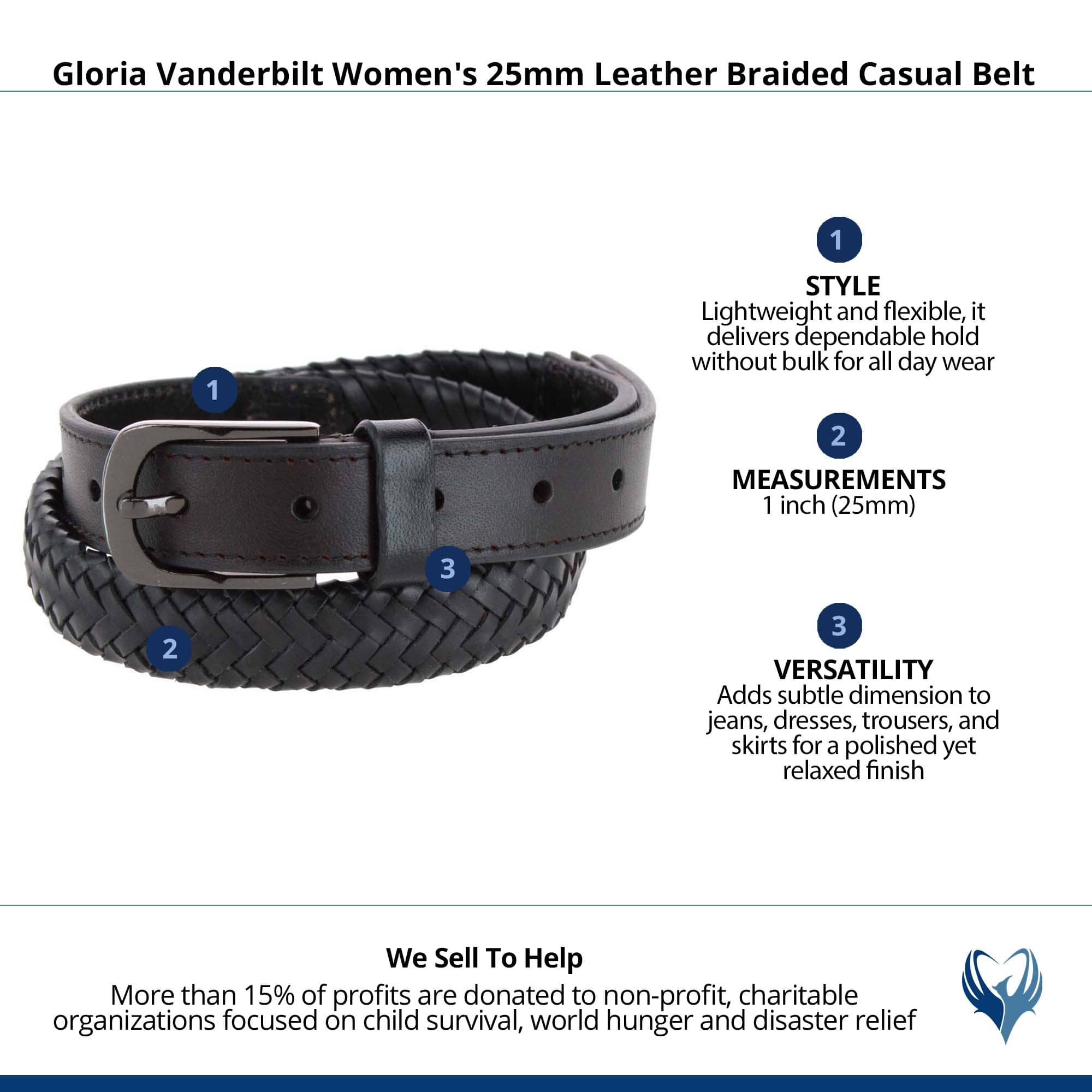 Gloria Vanderbilt Women's 25mm Leather Braided Casual Belt - Black