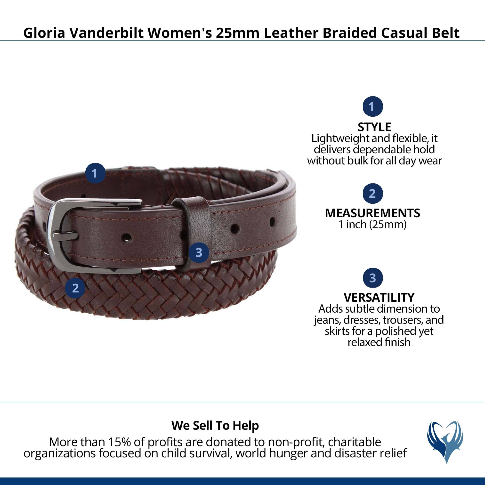 Gloria Vanderbilt Women's 25mm Leather Braided Casual Belt - Brown
