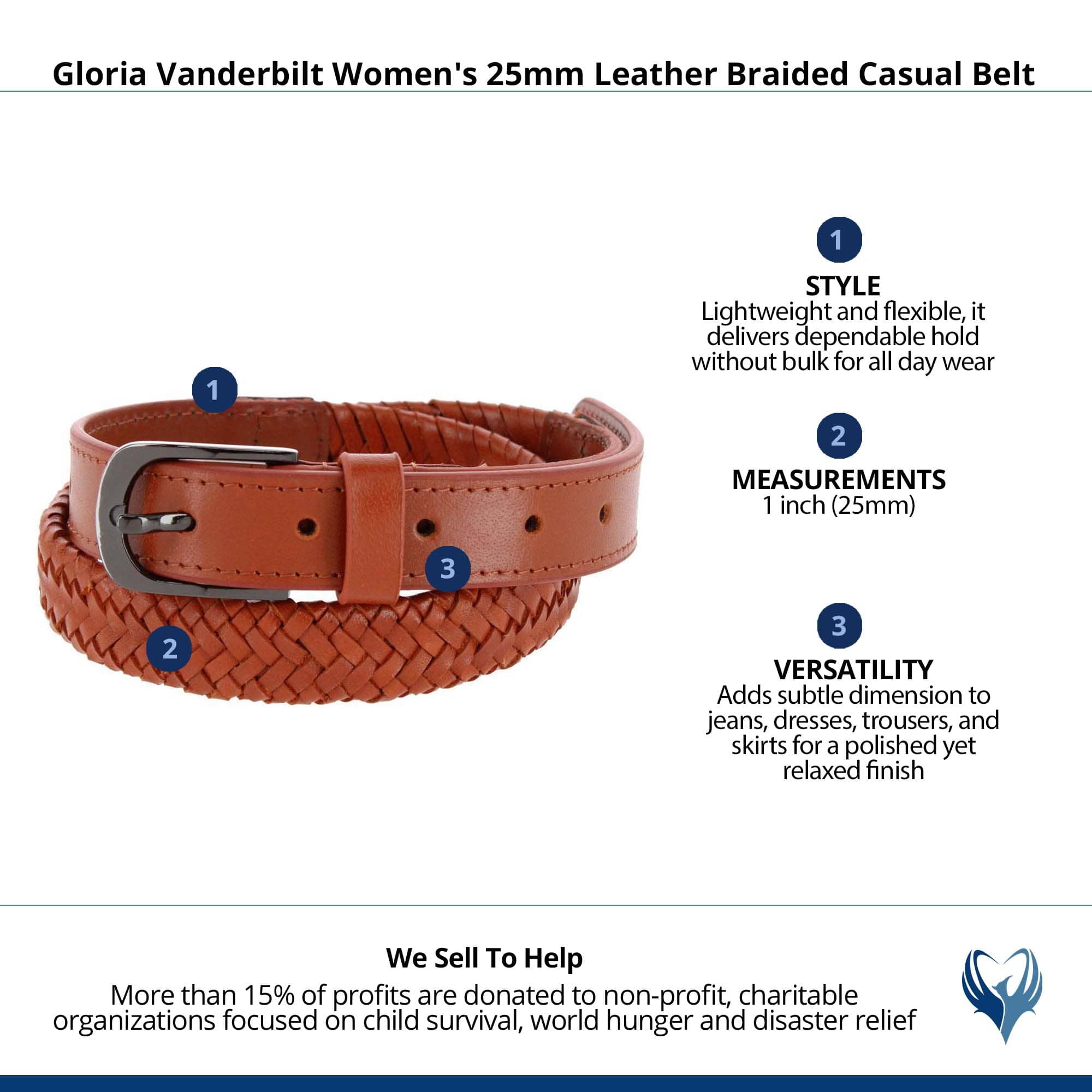 Gloria Vanderbilt Women's 25mm Leather Braided Casual Belt - Tan
