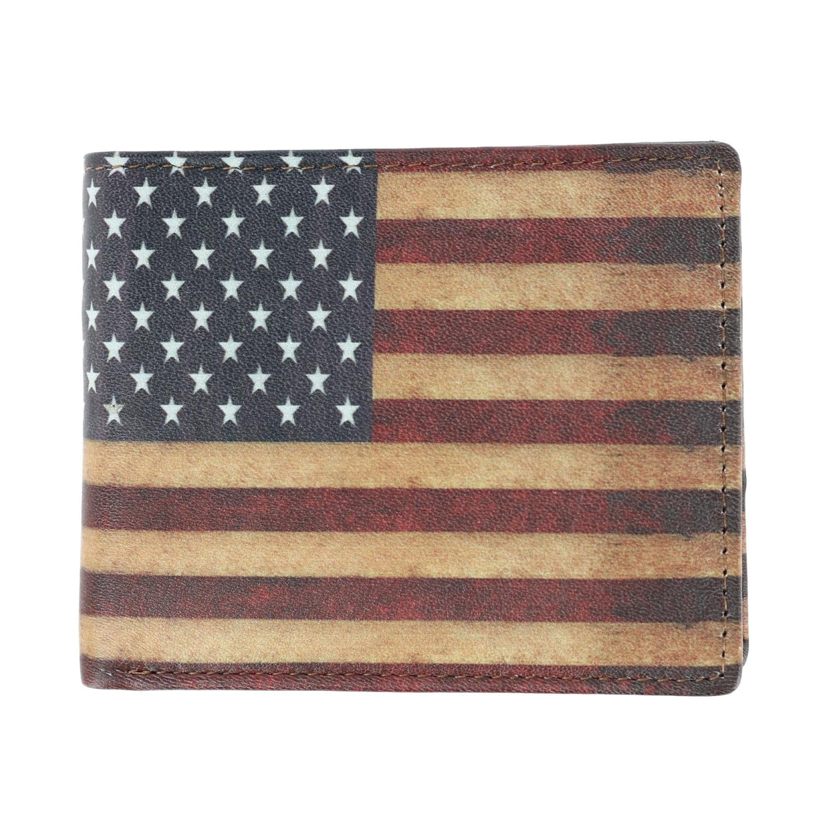 CTM® Men's Leather RFID Vintage American Flag Bifold Passcase Wallet - Multi-Color
