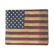 Men's Leather RFID Vintage American Flag Bifold Passcase Wallet
