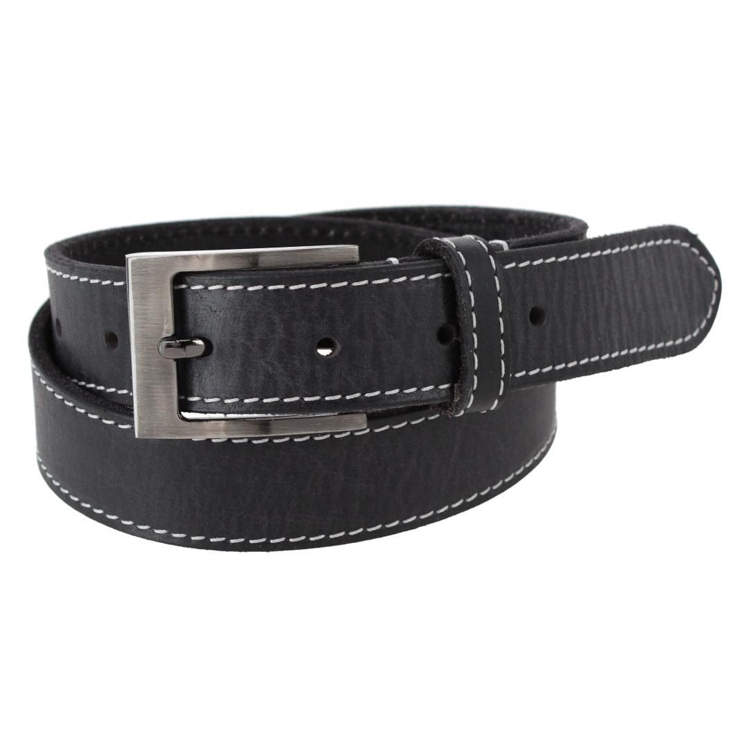 Stone Mountain Boy's Contrast Stitch Leather Casual Belt - Black