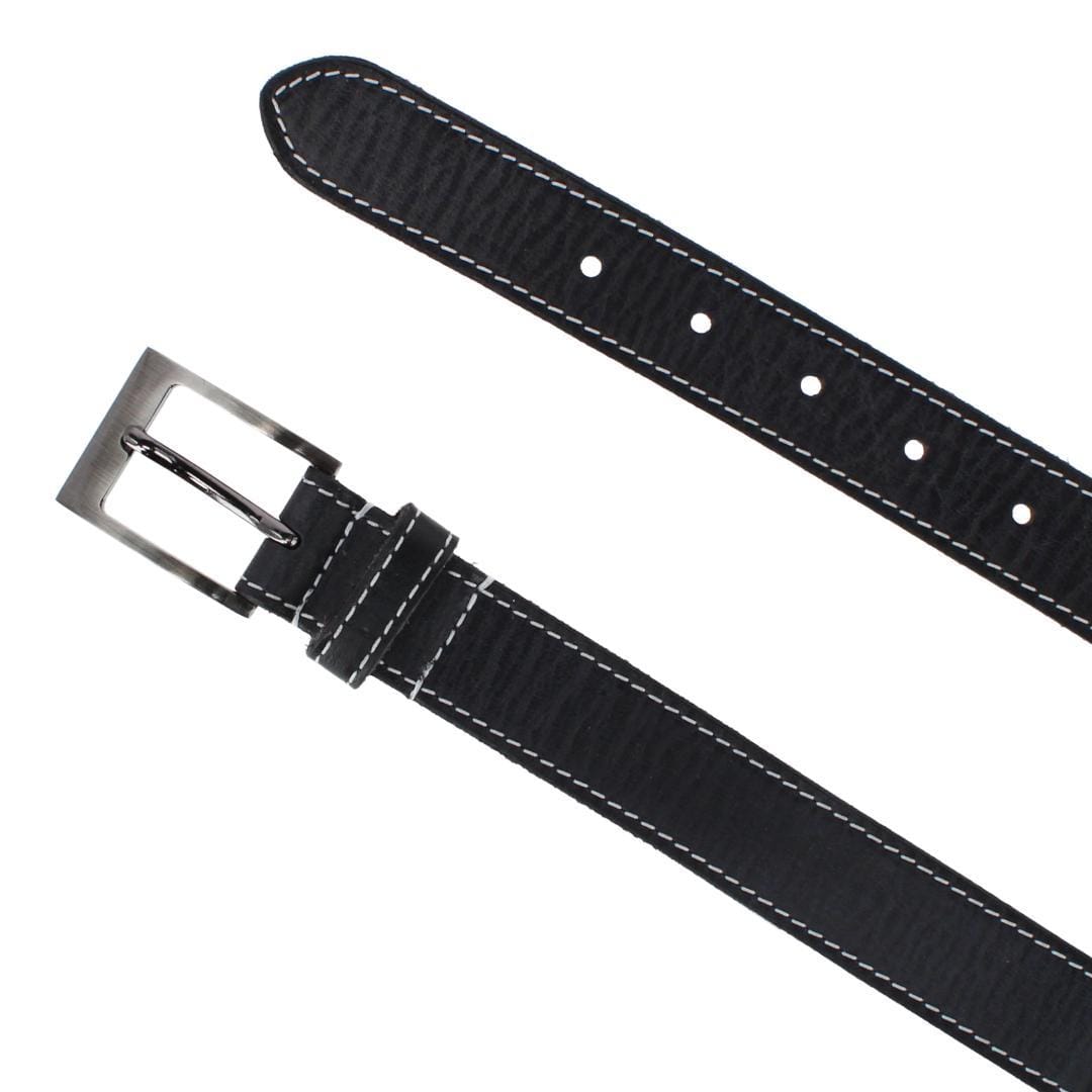 Stone Mountain Boy's Contrast Stitch Leather Casual Belt - Black