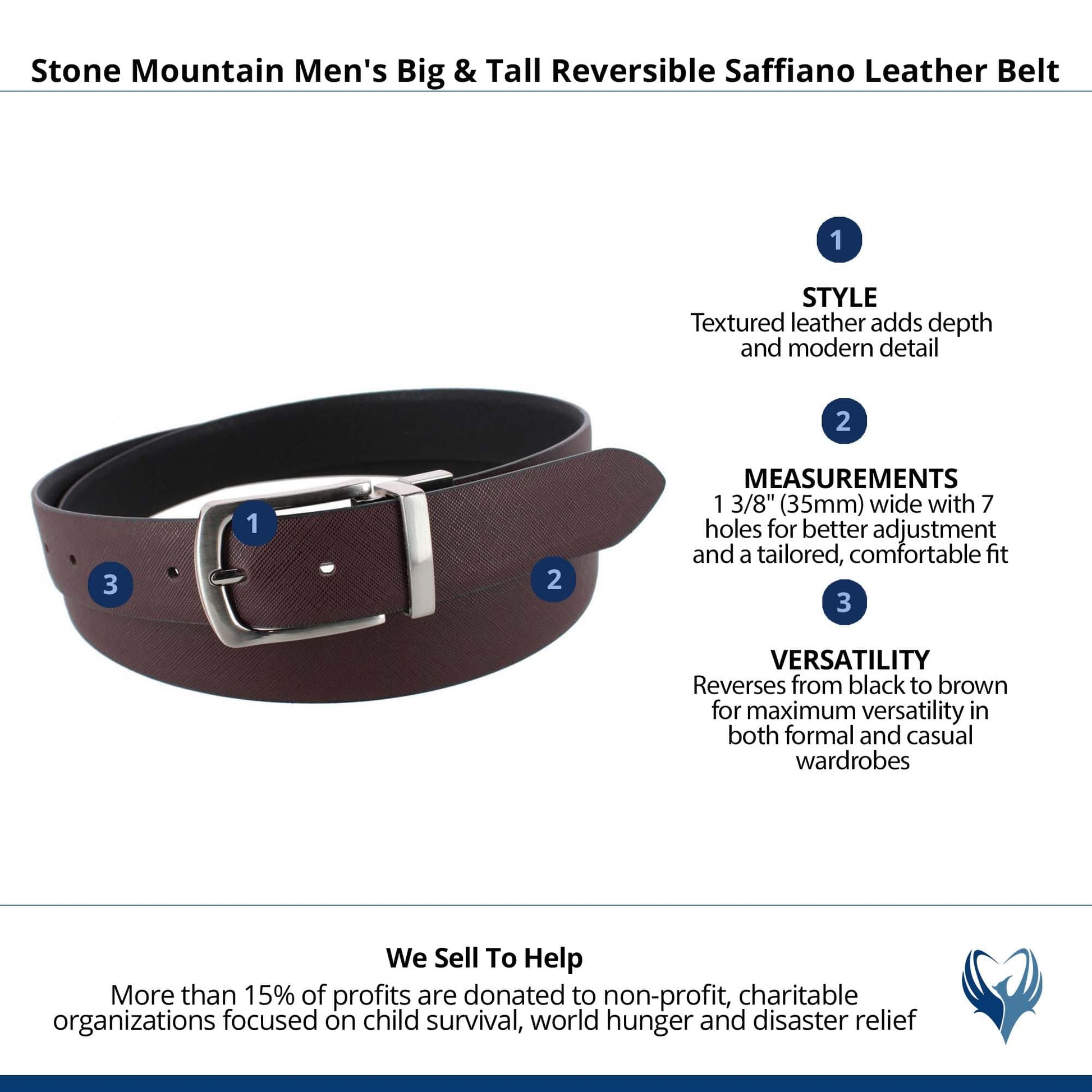 Stone Mountain Men's Big & Tall Reversible Saffiano Leather Belt - Black/Brown
