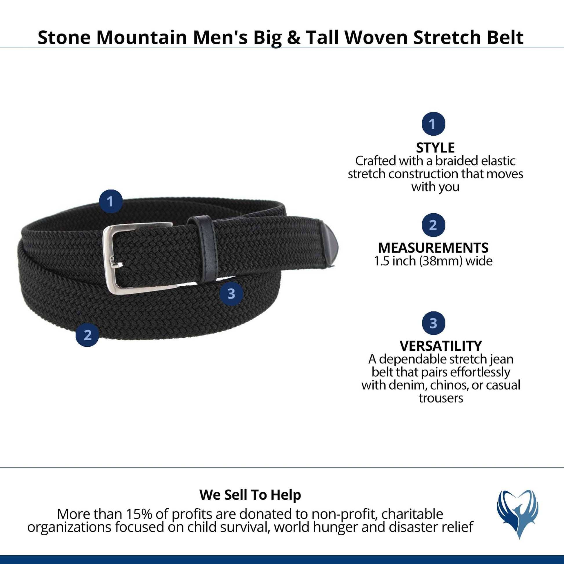Stone Mountain Men's Big & Tall Woven Stretch Belt - Black