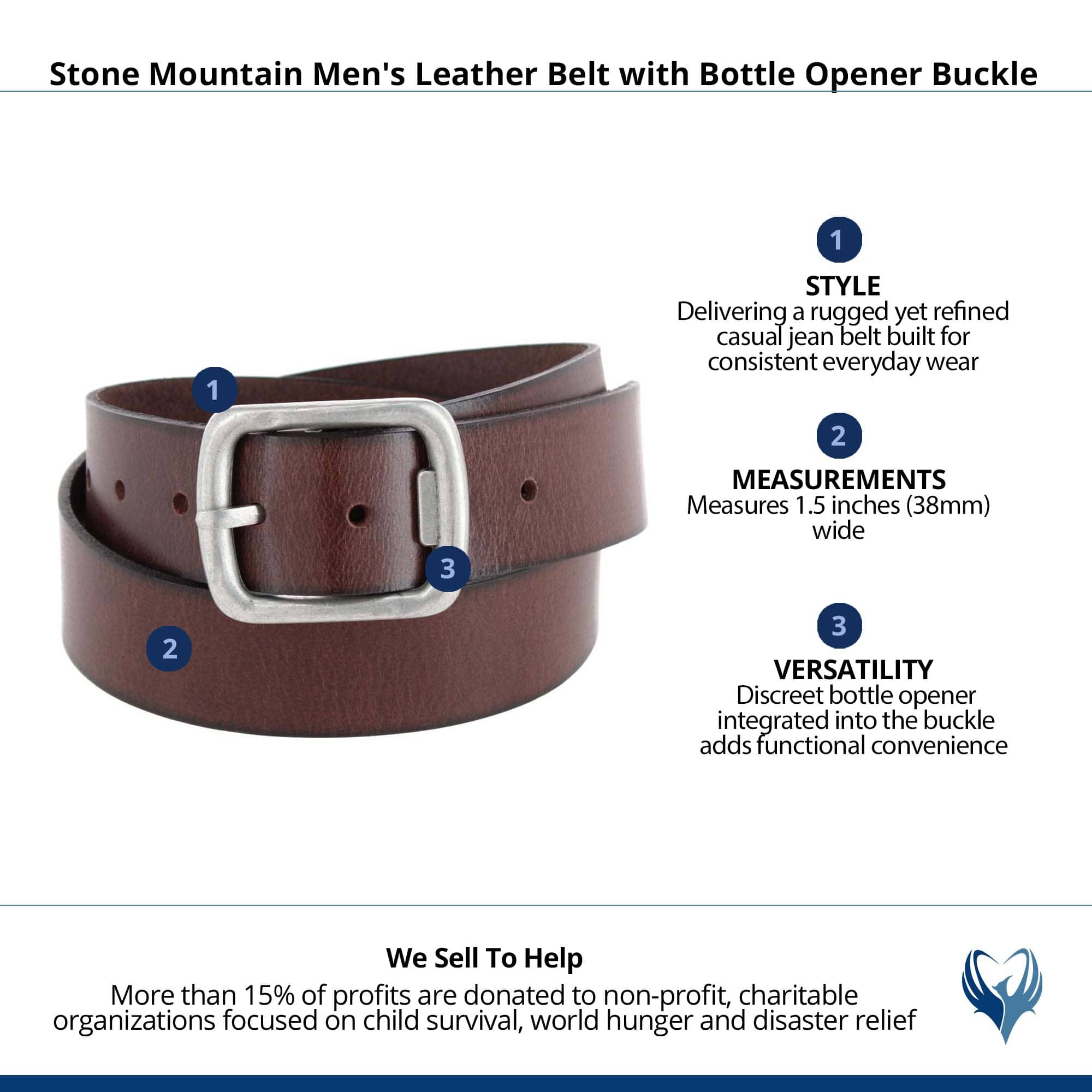 Stone Mountain Men's Leather Belt with Bottle Opener Buckle - Brown