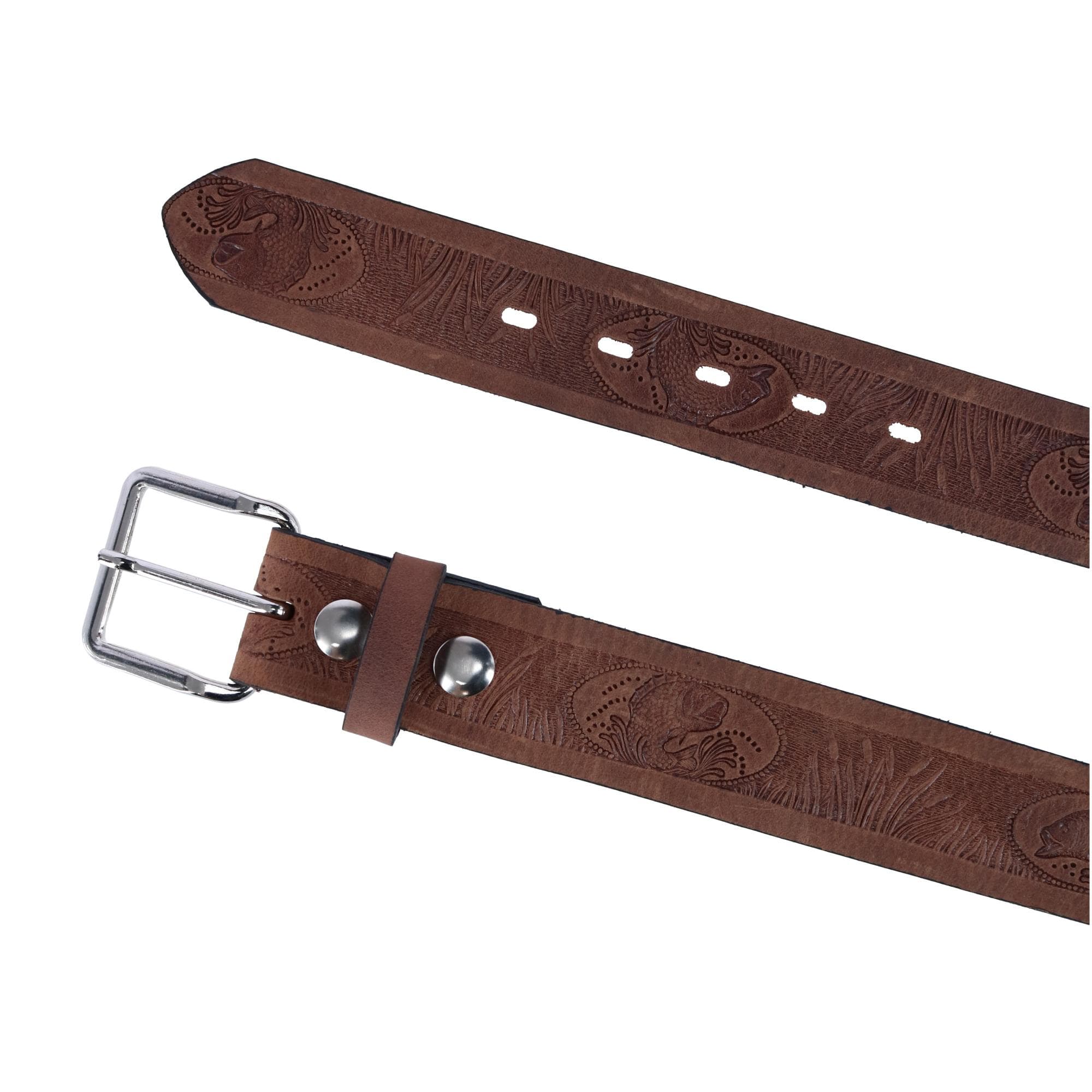 CTM® Men's Leather Fish Embossed Bridle Belt - Brown
