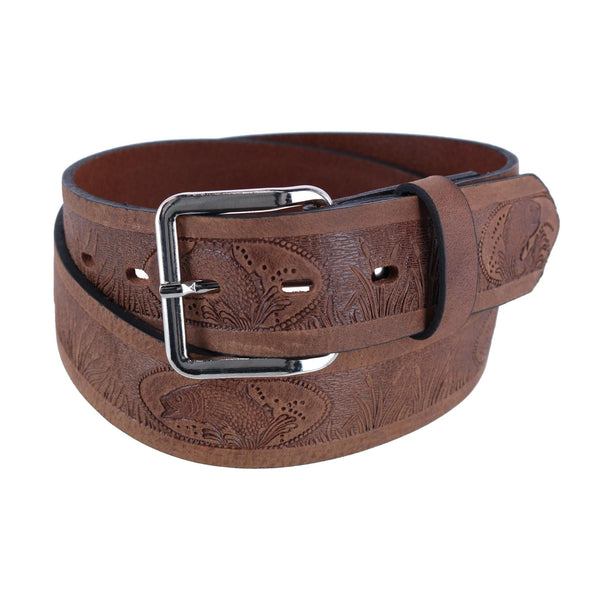Men's Leather Fish Embossed Bridle Belt