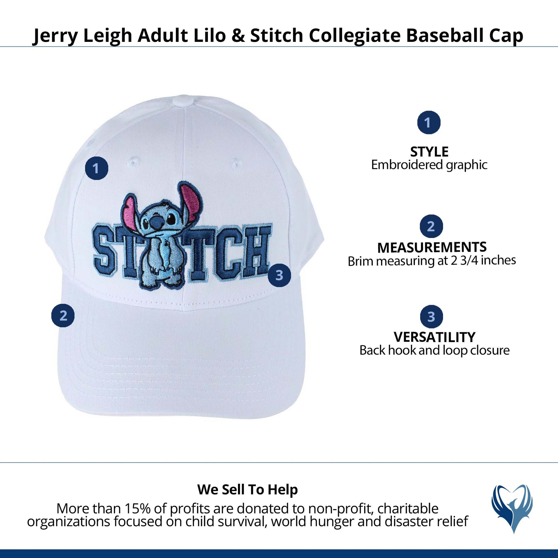 Jerry Leigh Unisex Lilo & Stitch Collegiate Baseball Cap - White