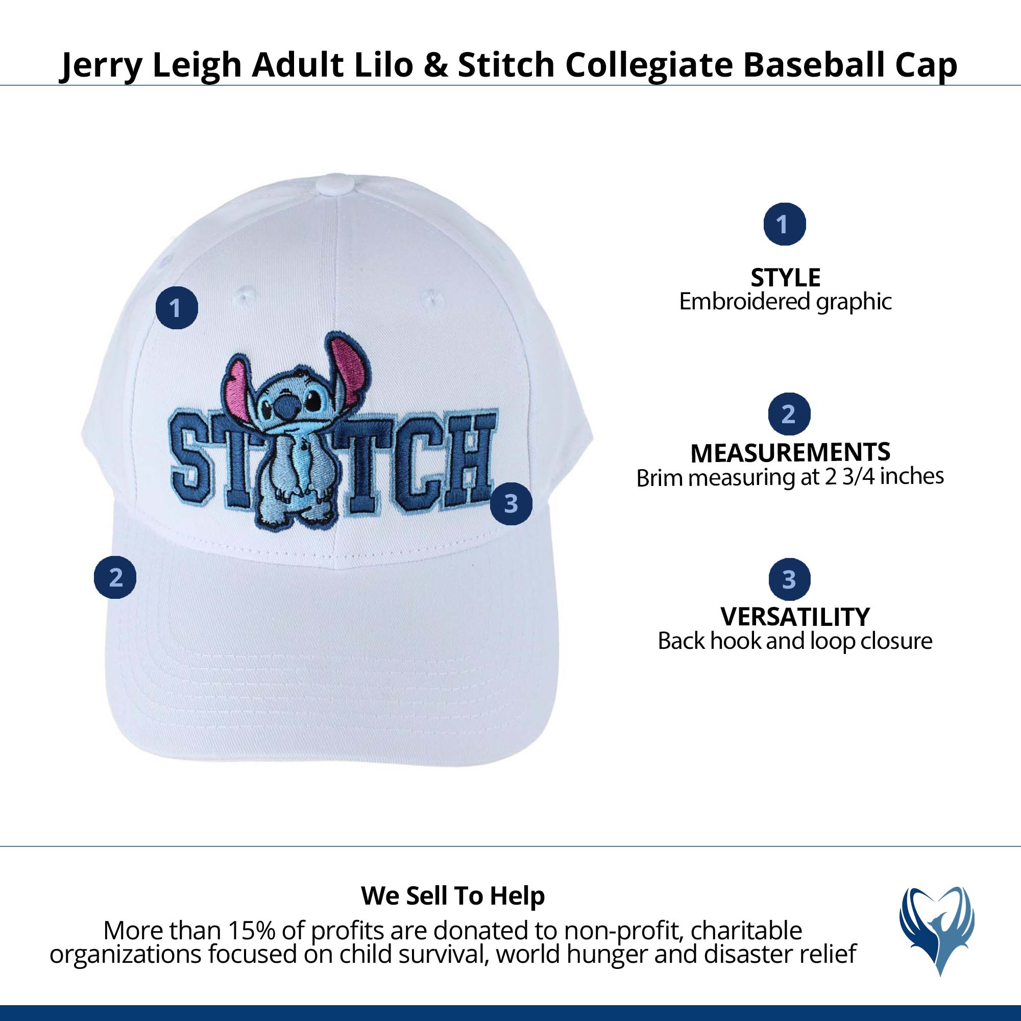 Jerry Leigh Unisex Lilo & Stitch Collegiate Baseball Cap - White
