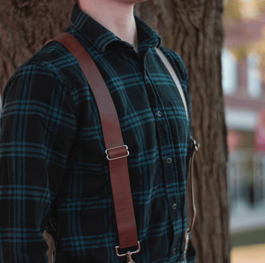 CTM® Men's Smooth Leather Wide Width Suspenders w Metal Swivel Hook Ends - Brown