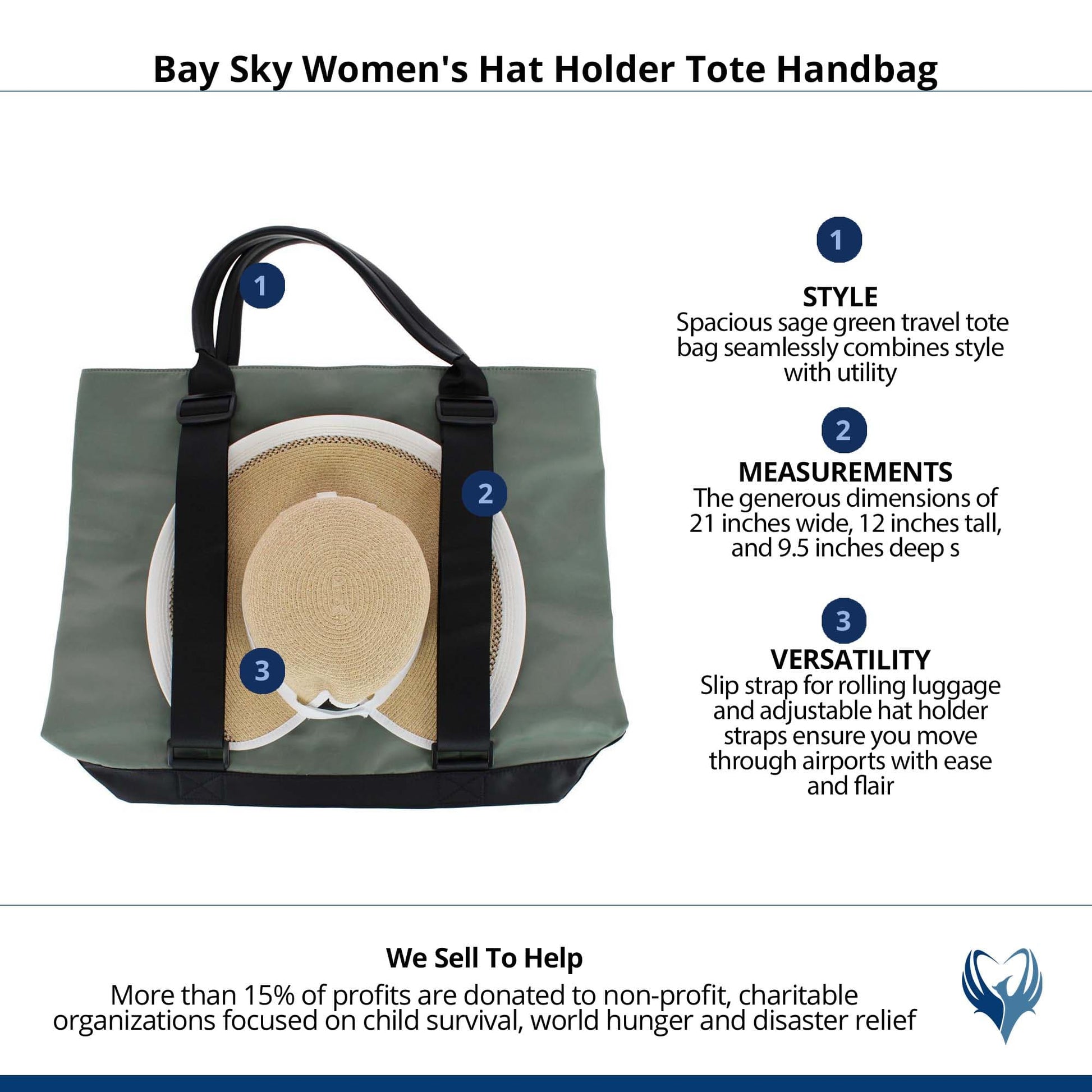 Bay Sky Women's Hat Holder Tote Handbag - Sage