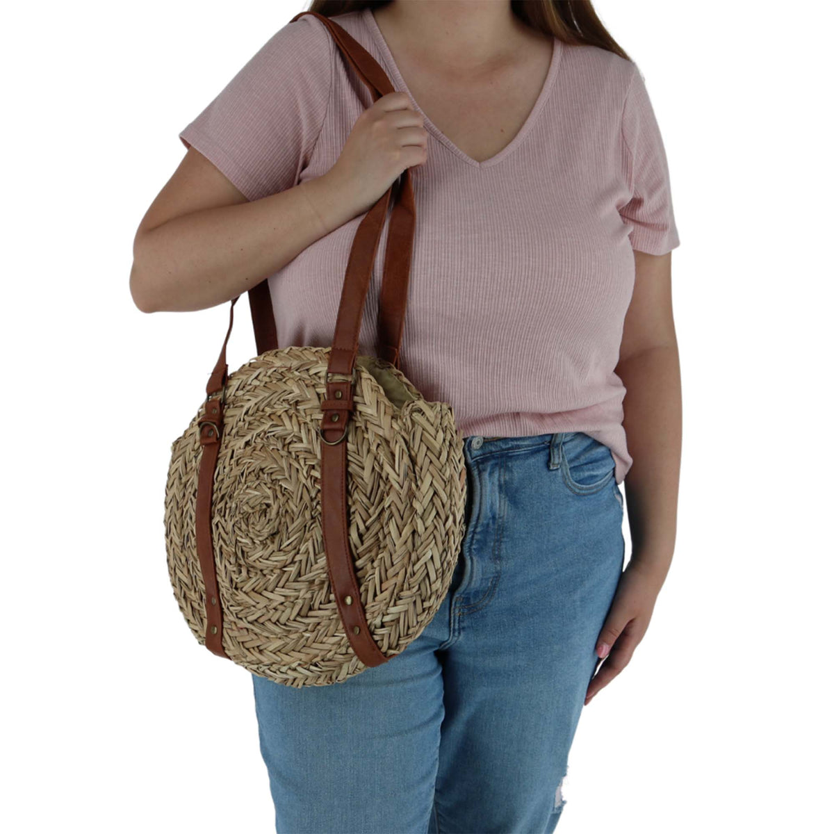 Bay Sky Women's Round Seagrass Shoulder Handbag - Natural