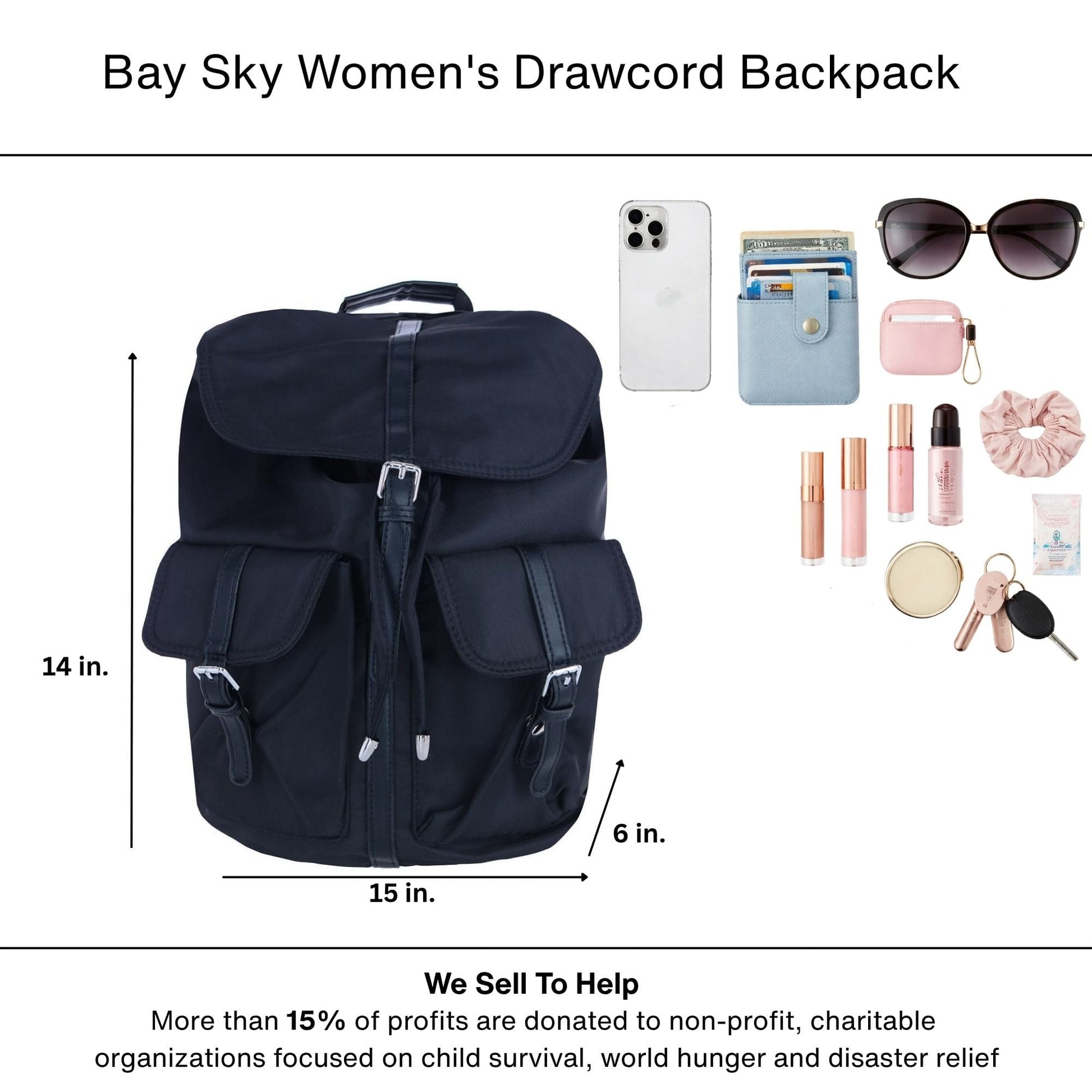 Bay Sky Women's Drawcord Backpack - Black