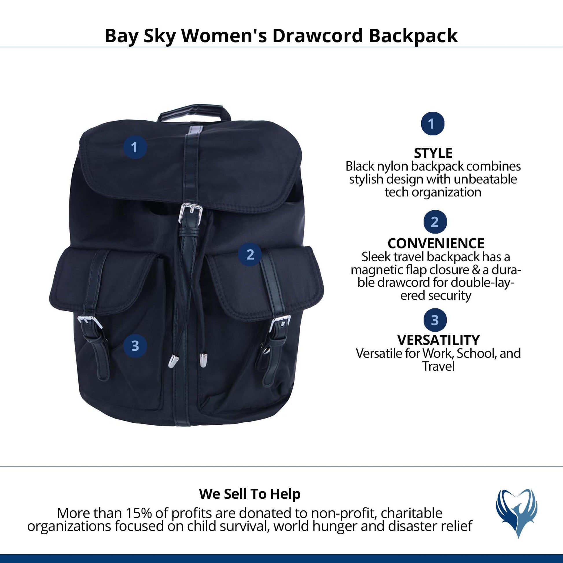 Bay Sky Women's Drawcord Backpack - Black