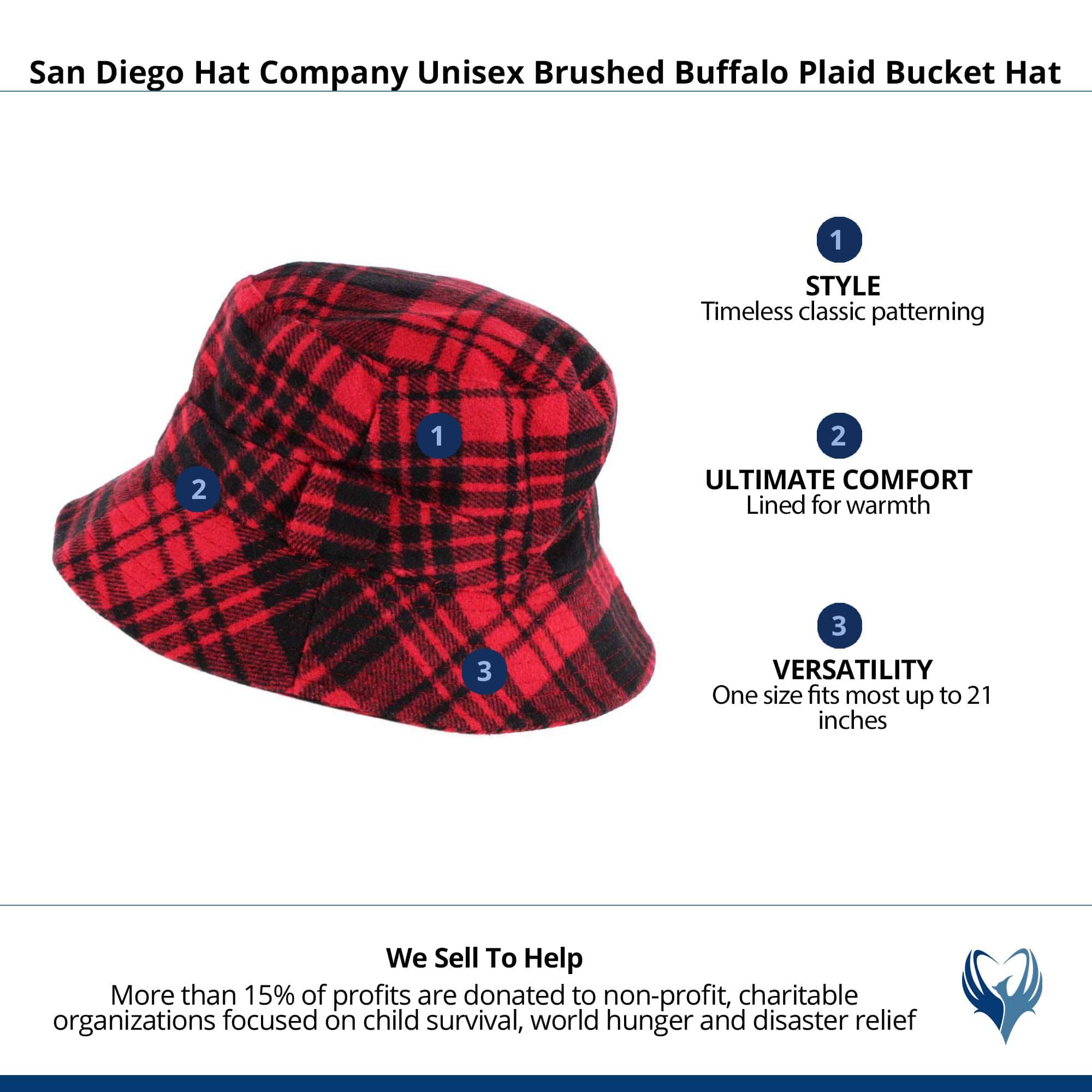 San Diego Hat Company Unisex Brushed Buffalo Plaid Bucket Hat - Red