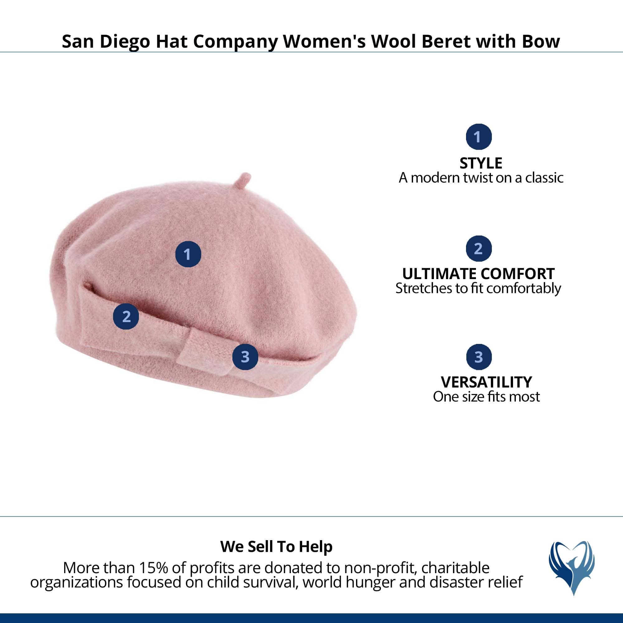 San Diego Hat Company Women's Wool Beret with Bow - Blush