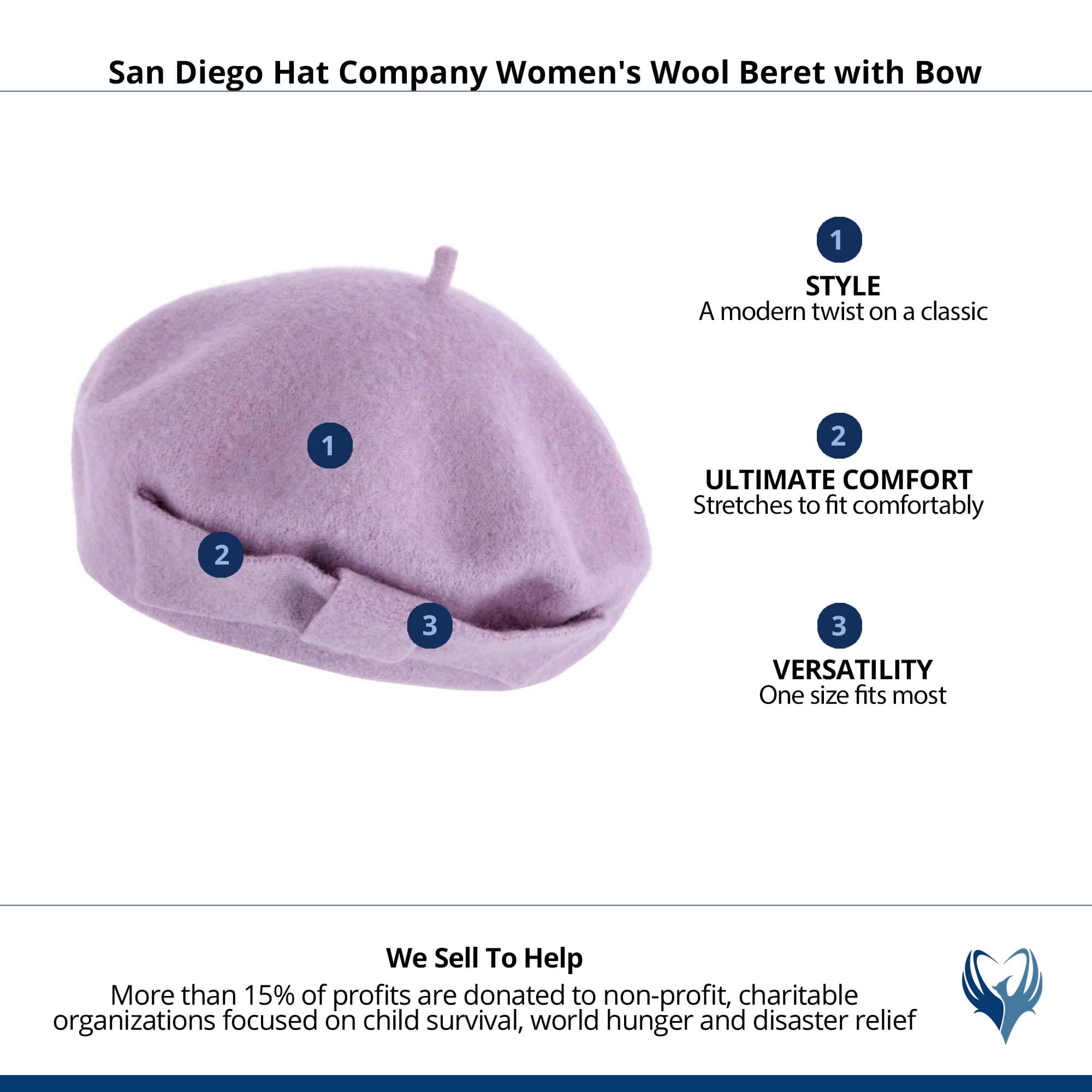 San Diego Hat Company Women's Wool Beret with Bow - Lavender
