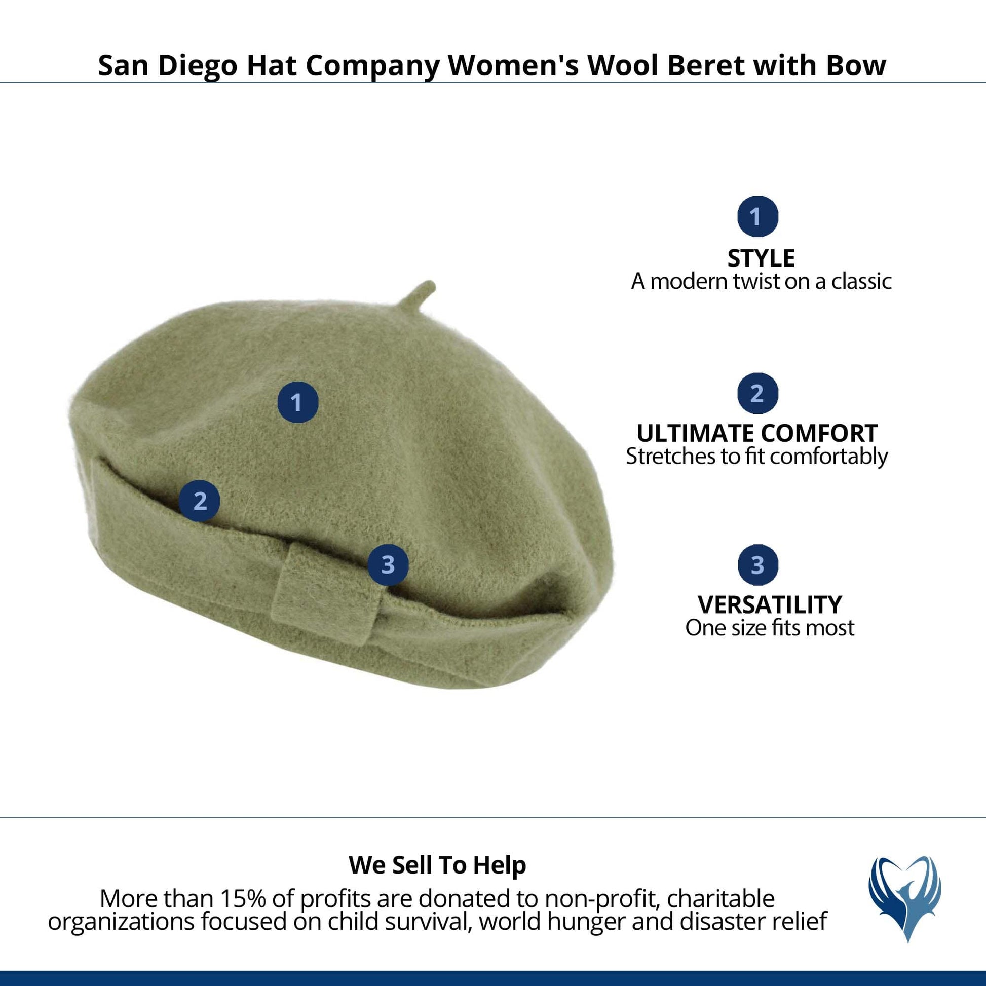San Diego Hat Company Women's Wool Beret with Bow - Sage