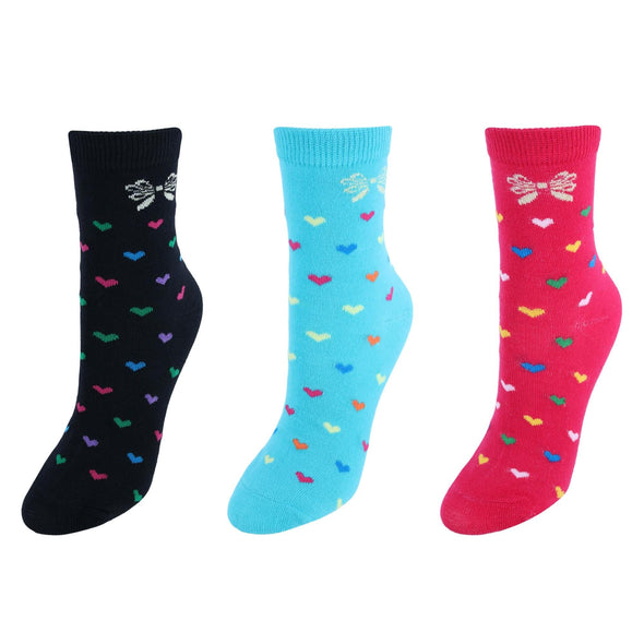 Women's Assorted Hearts Patterned Crew Socks (3 Pairs)