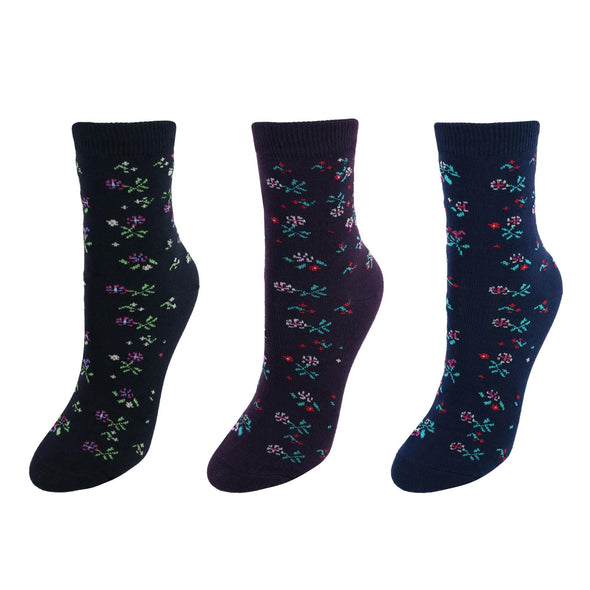 Women's Assorted Flower Patterned Crew Socks (3 Pairs)