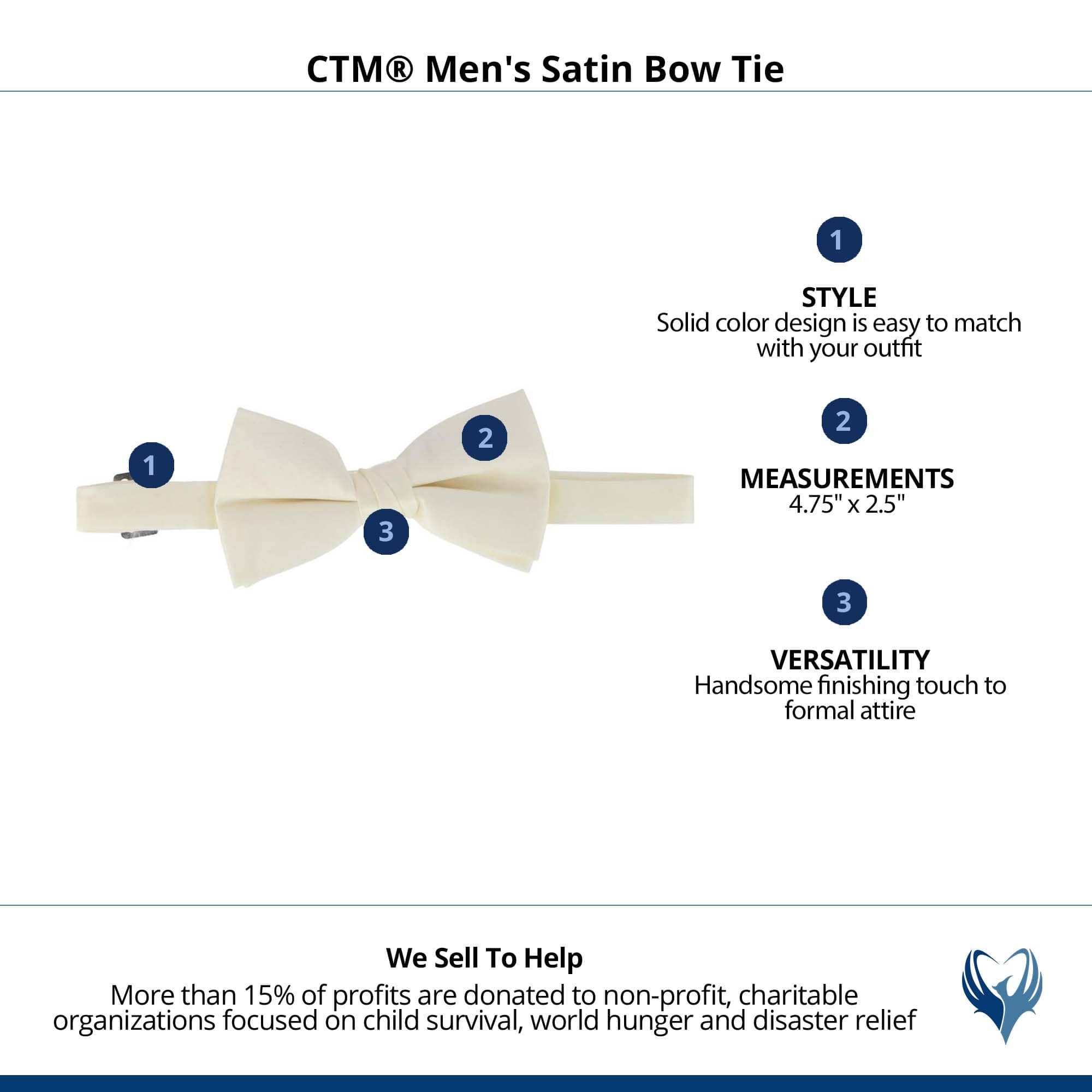 CTM® Men's Satin Bow Tie - Ivory