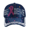 Women's Believe Breast Cancer Awareness Denim Bling Cap