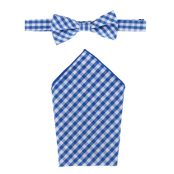 Men's Cotton Checkered Bow Tie and Handkerchief Set
