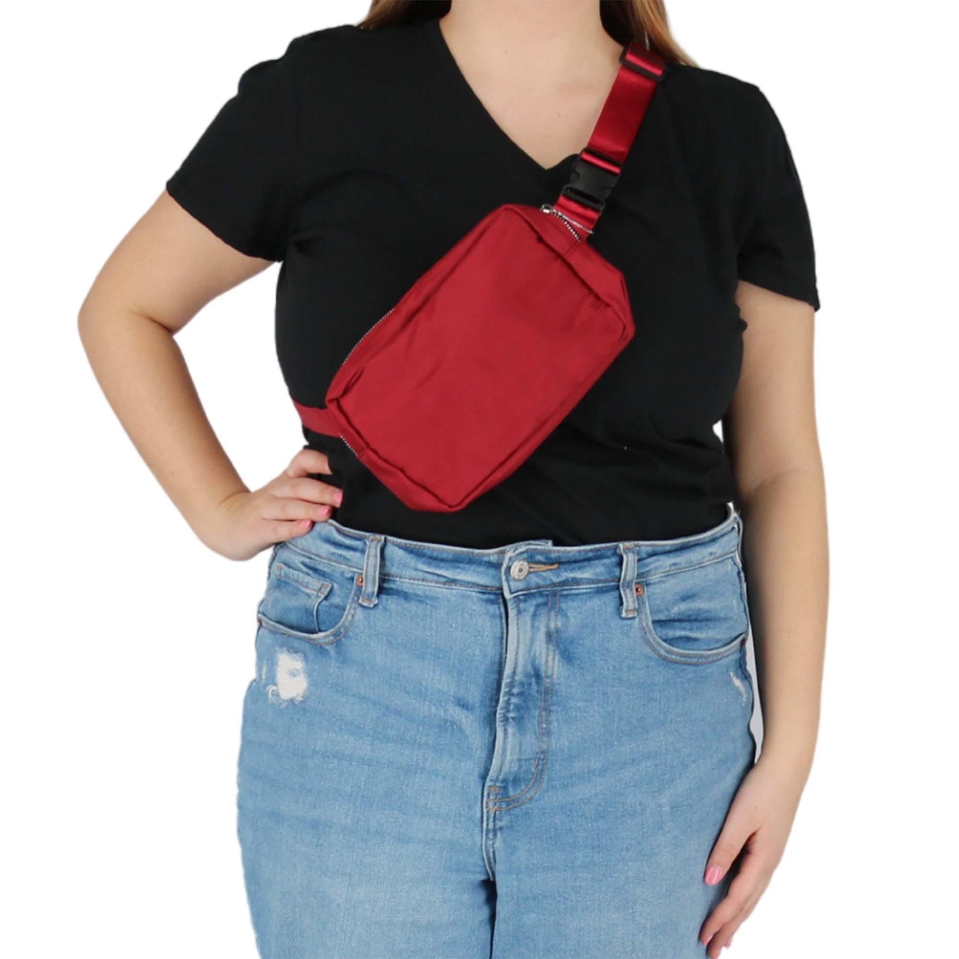 CTM® Nylon Rectangle Belt Bag - Burgundy