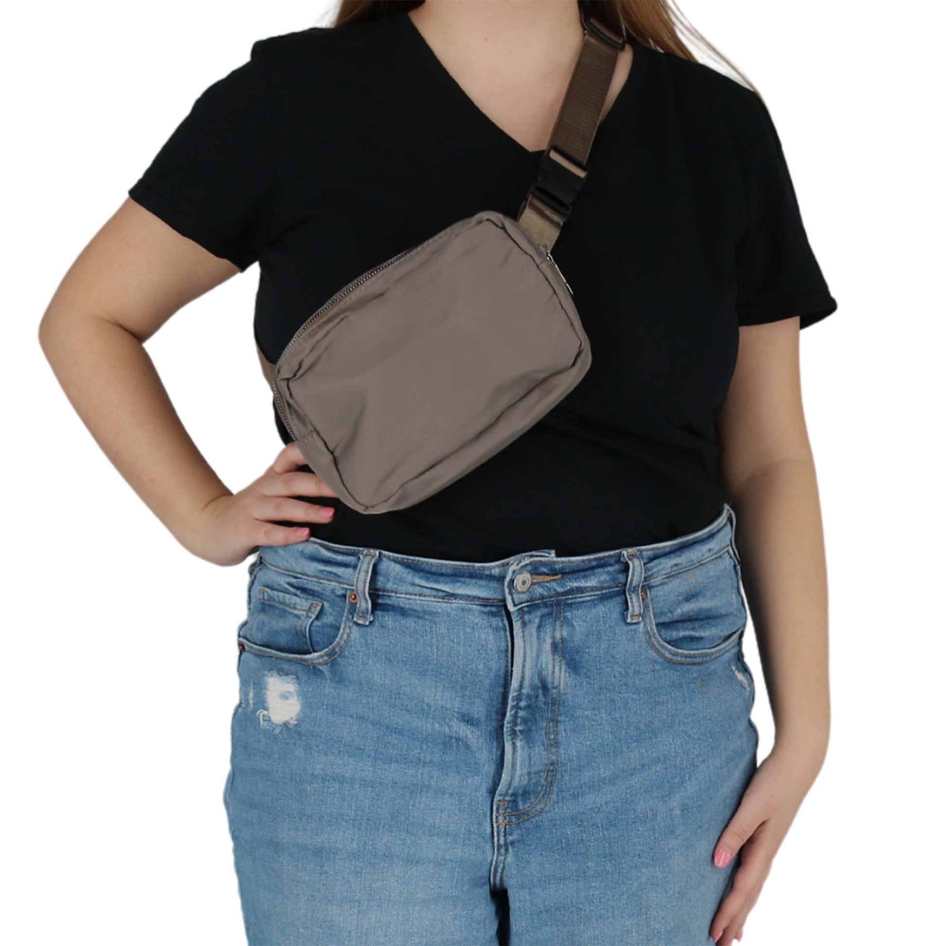CTM® Nylon Rectangle Belt Bag - Taupe