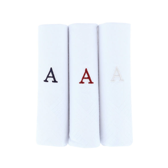 Men's Cotton Boxed Initial Alphabet Handkerchiefs (Pack of 3)