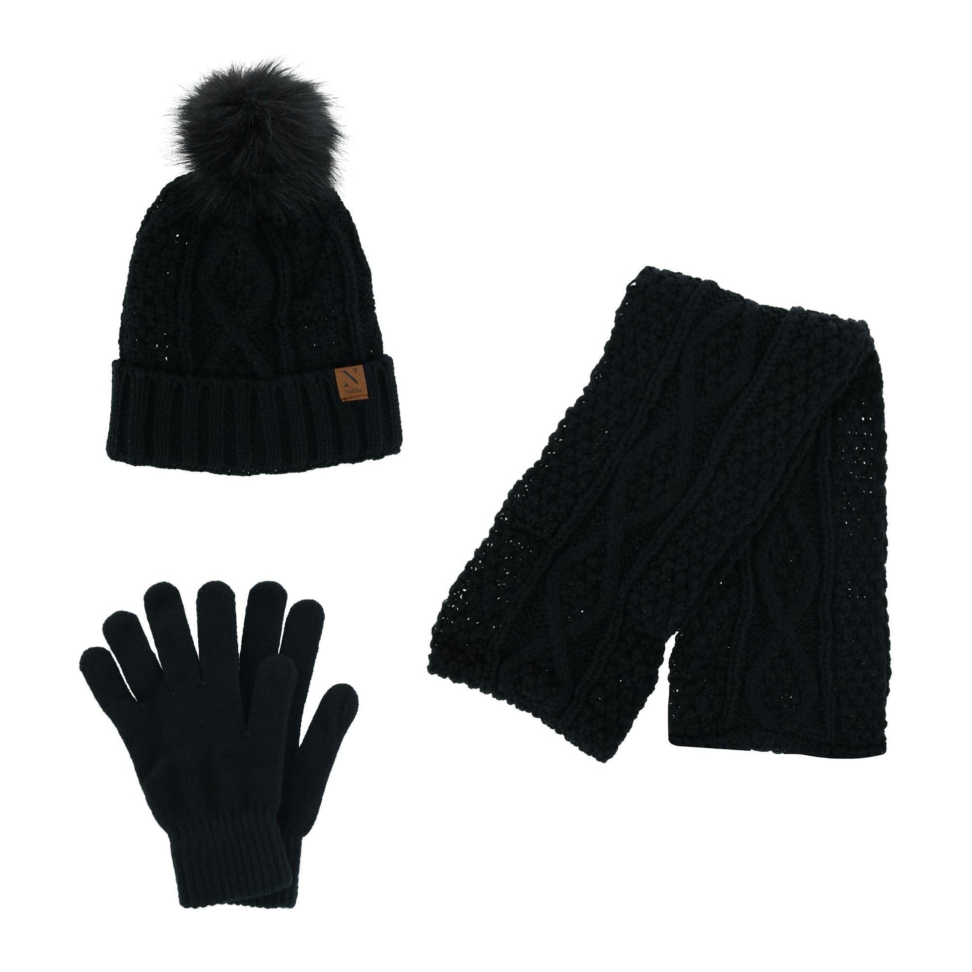 CTM® Women's Winter Knit Pom Hat Gloves & Infinity Scarf Set by Noillia